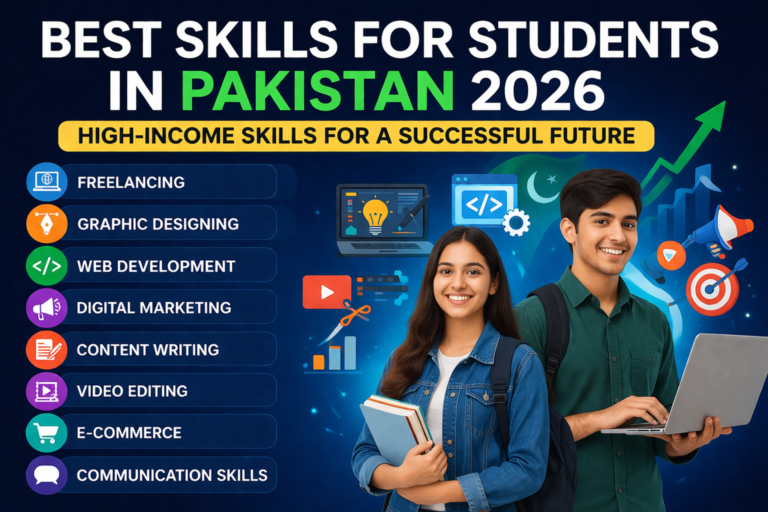 Visual representation of essential skills for Pakistani students in 2020, aimed at enhancing employability and growth.