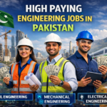 Infographic showcasing high-paying engineering jobs available in Pakistan with salary ranges and job titles.