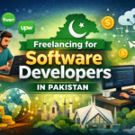 An infographic depicting the freelancing landscape for software developers in Pakistan, highlighting key statistics and resources.